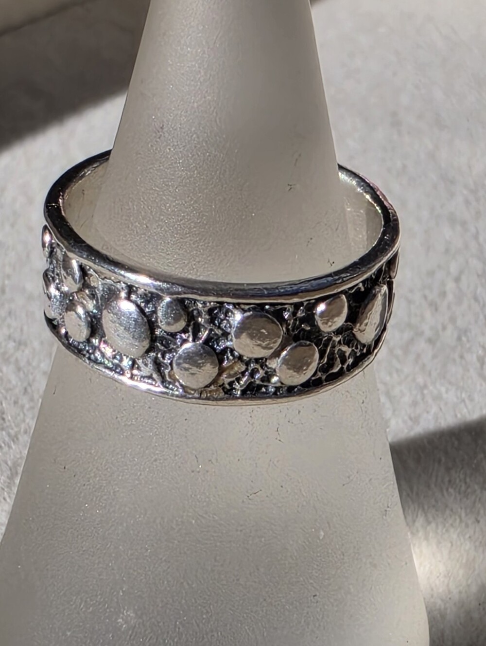 925 Sterling Silver Dot Texture Wide Band Stacking Ring - Size 5.75 • 3.95g